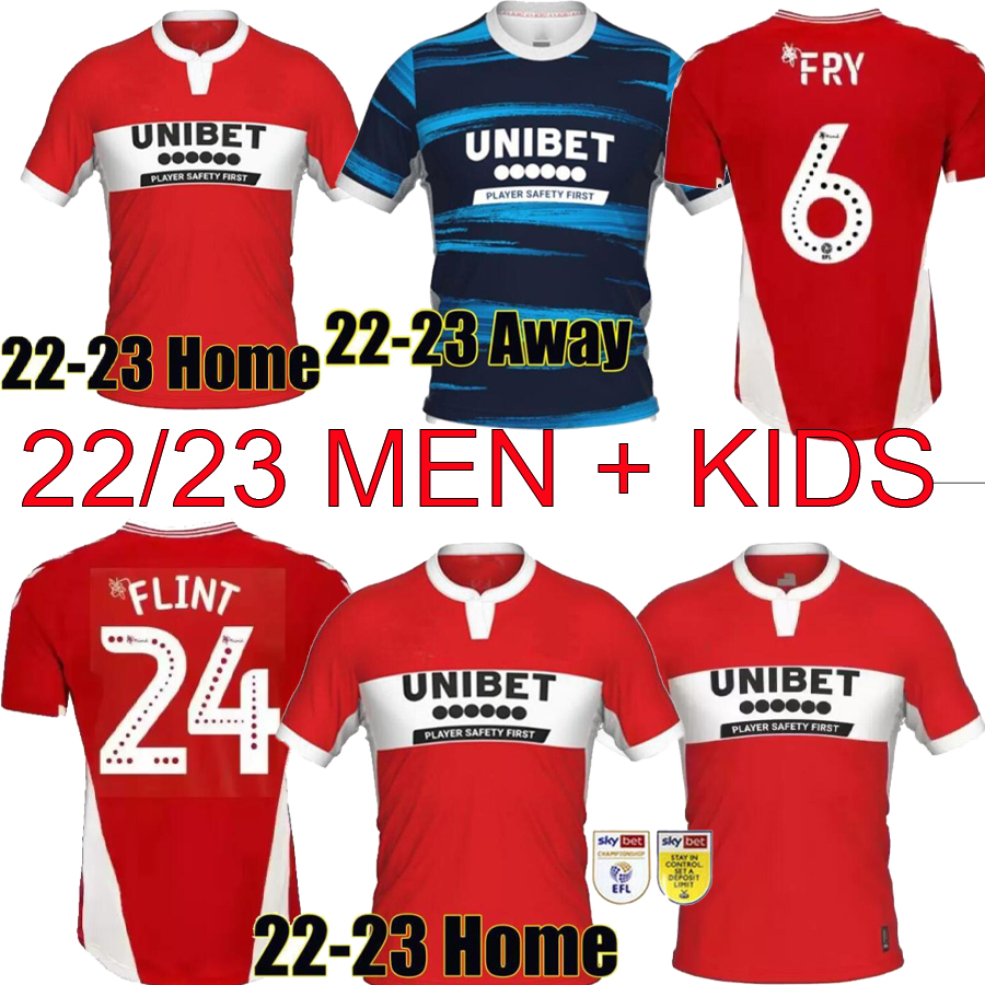 

2022 23 MIDDLESBROUGH soccer jerseys Fletcher FLINT WING ASSOMBALONGA AKPOM 22/23 home red away blue Men Kids Kits sock Full sets football shirts, Gold