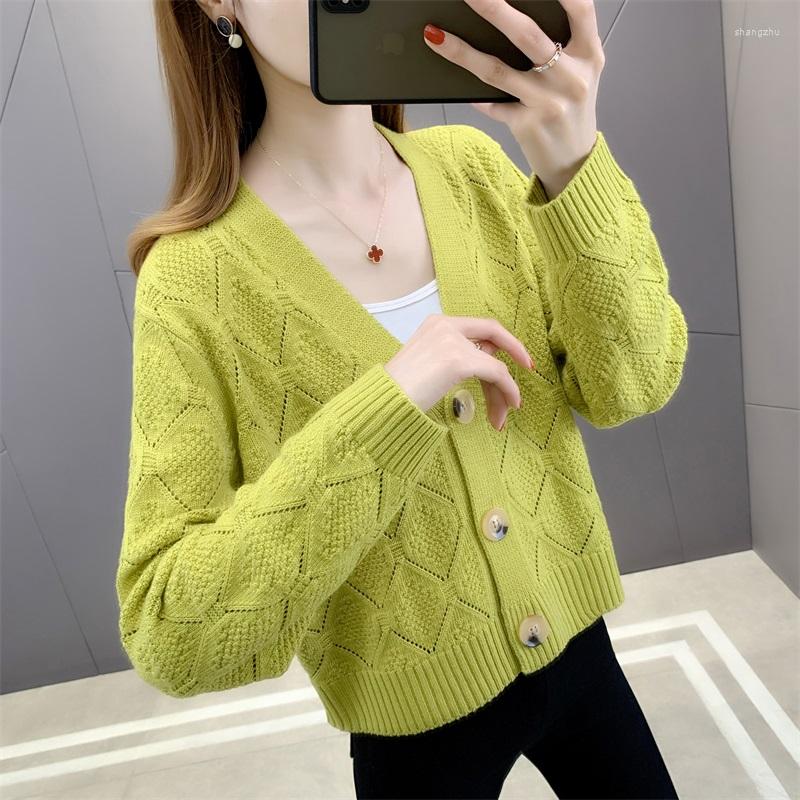 

Women' Sweaters Short Knitted Cardigan Autumn Loose Women' Wear 2022 V-Neck Long Sleeve Sweater Coat Solid Color Outer, See chart