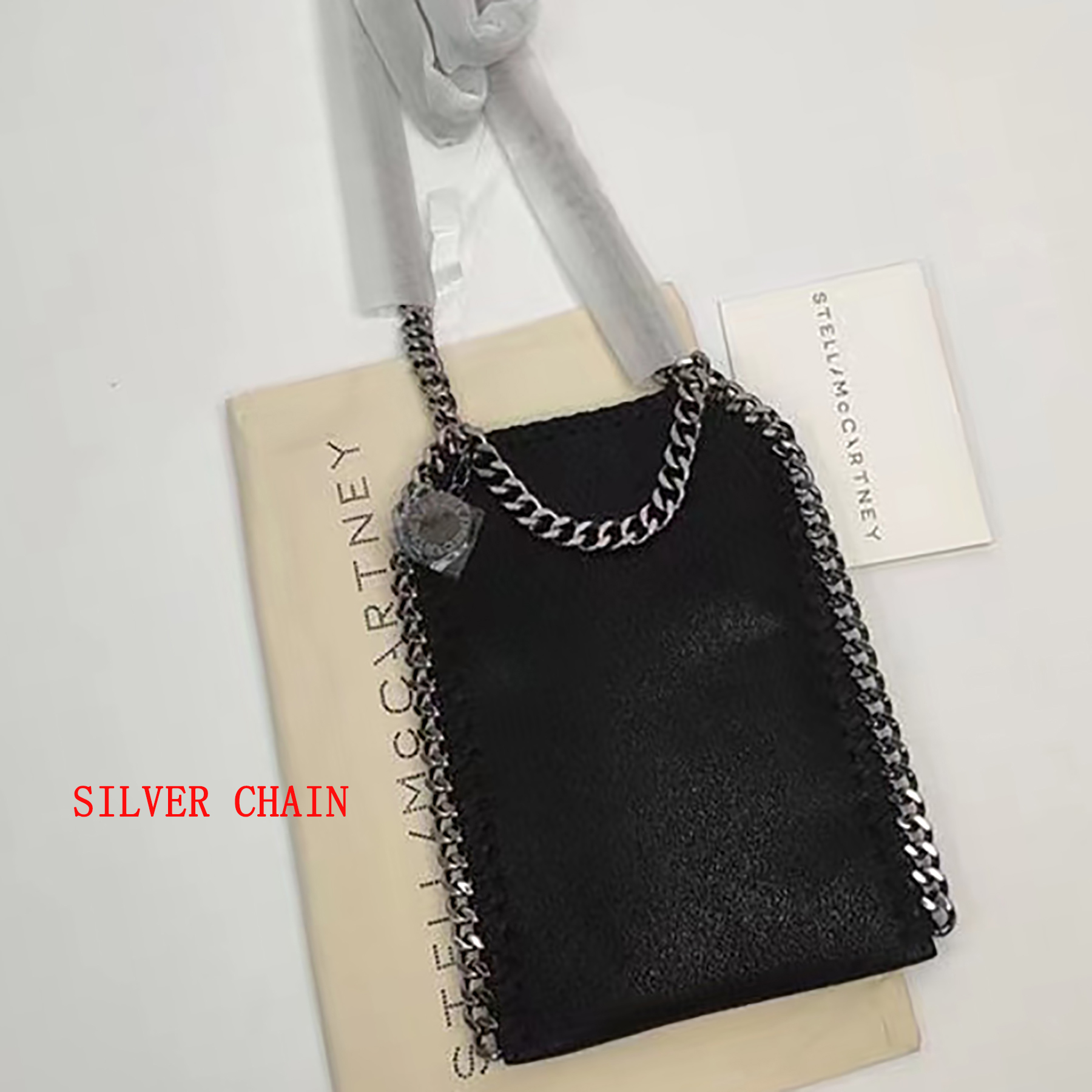 

designer bag Falabella Mini Tote Bag phone holder Stella Mccartney diamond cut chain gold recycled brass Two top handles Luxury designer handbags GFKD