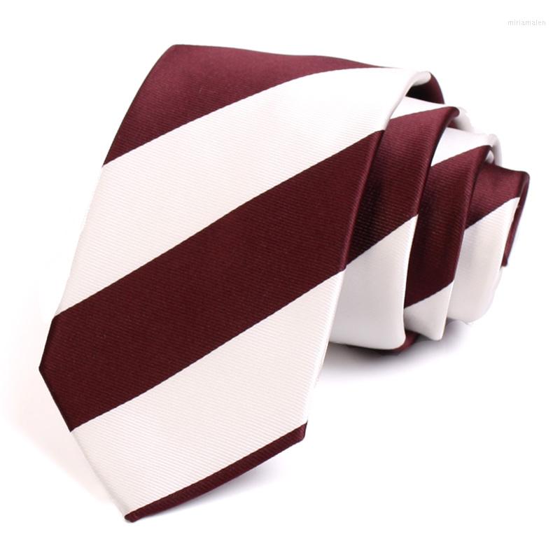 

Bow Ties Mens 7CM Striped Tie High Quality Fashion Formal For Men Business Suit Work Party Necktie Wine Red And White