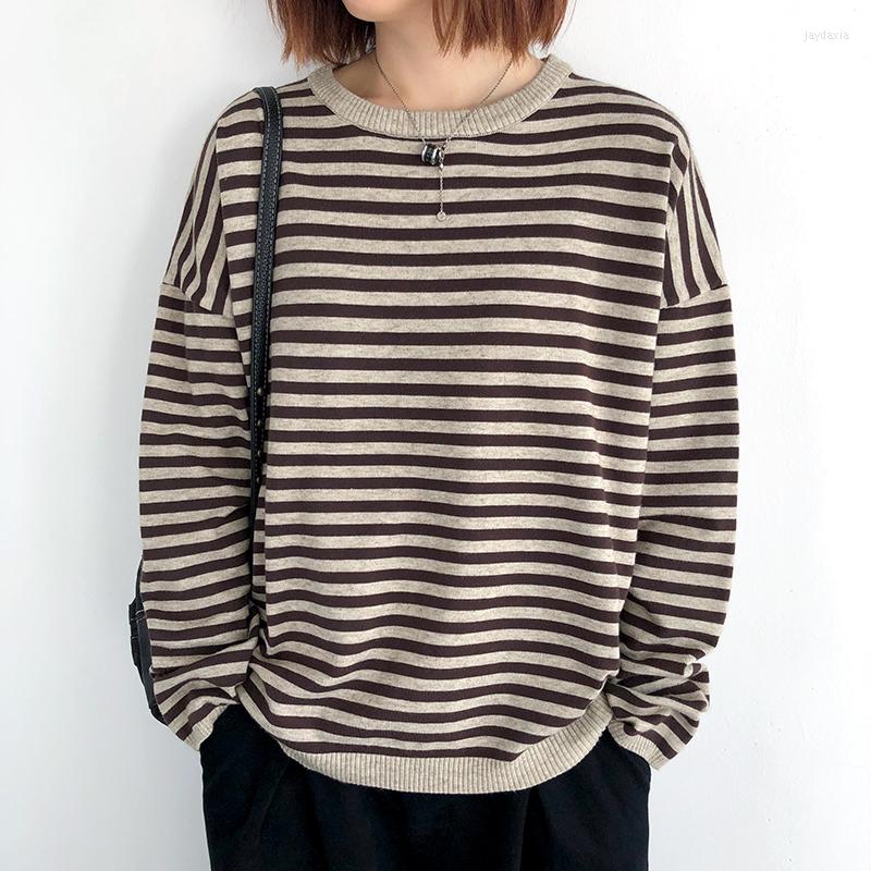 

Women's Sweaters Loose Women Sweater 2022 Autumn Winter O Neck Long-sleeved Striped Pullovers Fashion Knitwear Ladies Blouse, Black