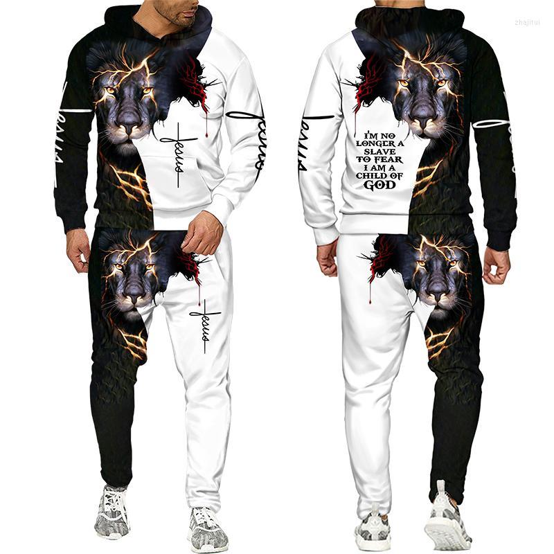 

Men' Tracksuits Men' Autumn Winter Fashion Men Women Long Sleeve Lion 3d Printed JESUS Hoodie Sweatshirt And Pants Casual Clothing, 06777