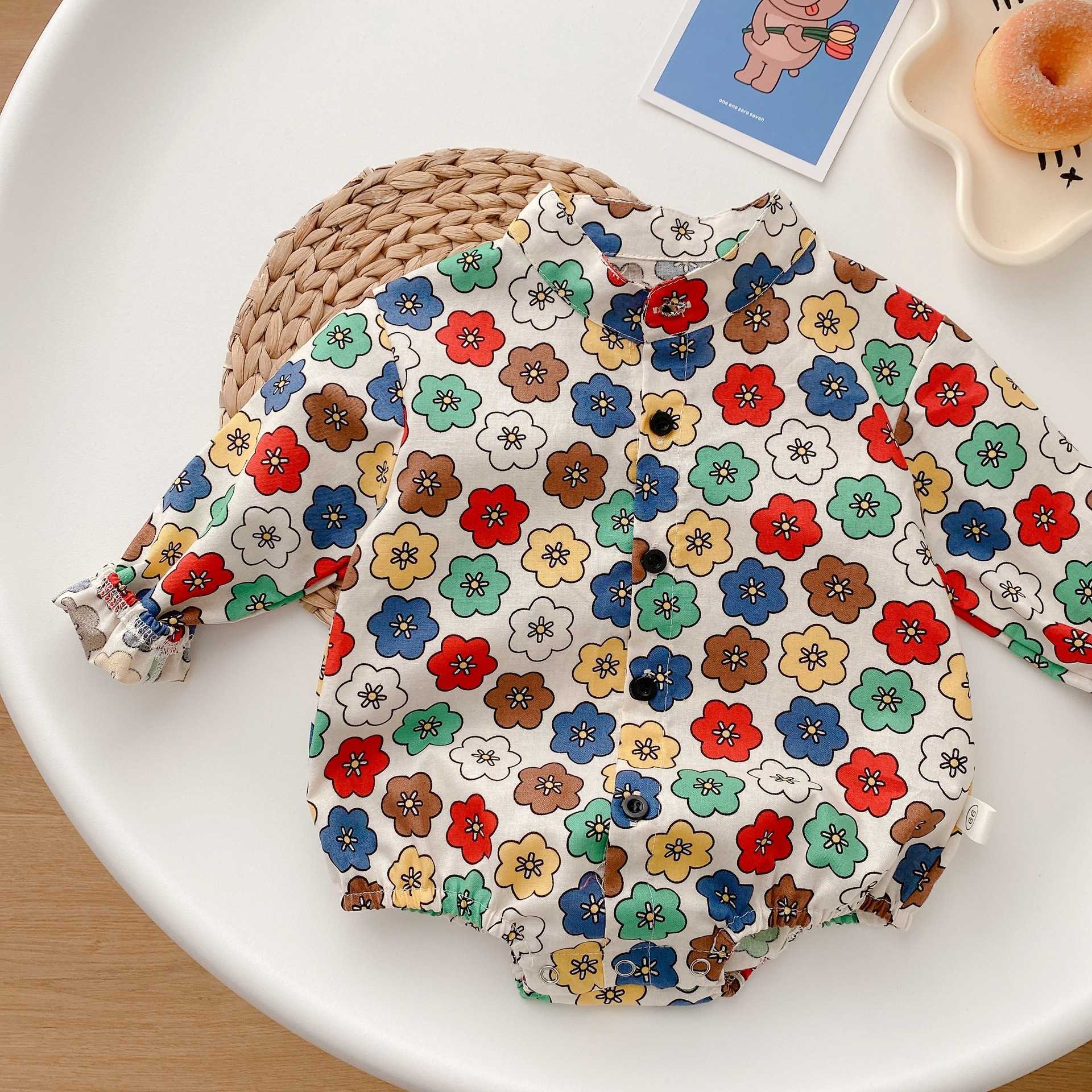 

Rompers 02y Sweet Newborn Baby Girl Retro Flower Singlebreated Bodysuit Kid Cute Long Sleeves Cotton Jumpsuit Infant Outfits J220922