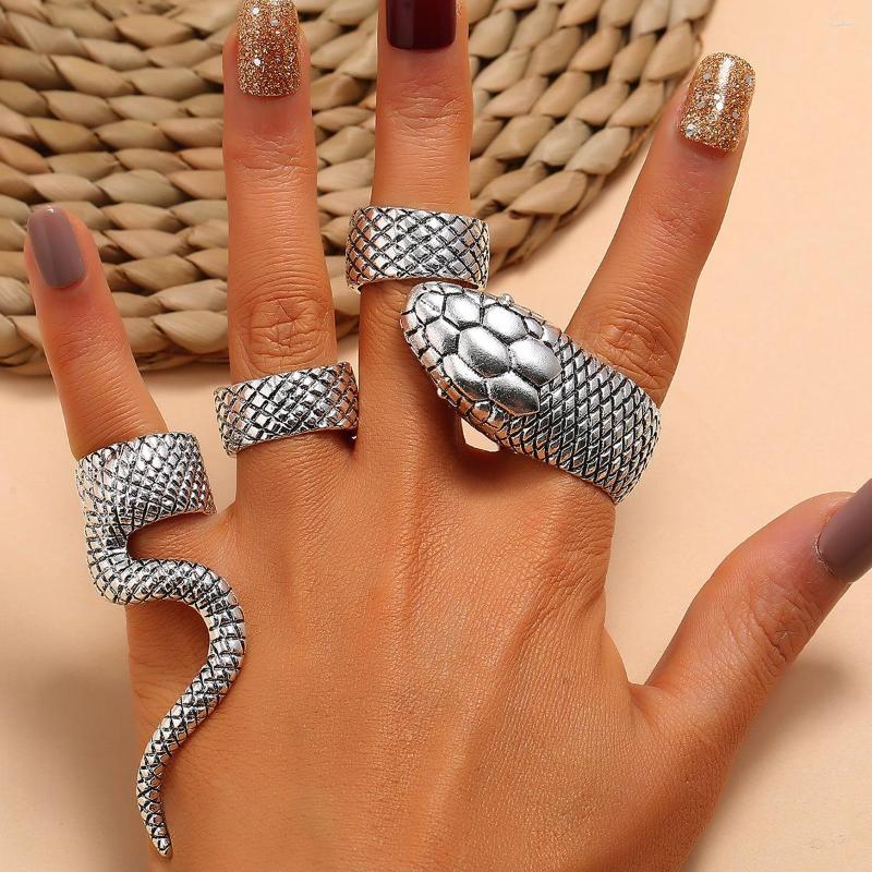 

Cluster Rings 4 Pcs/ Set Punk Openning For Men Women Gothic Silver Adjustable Snake Animal Vikings Ring 2022 Trend Party Jewelry Trinket