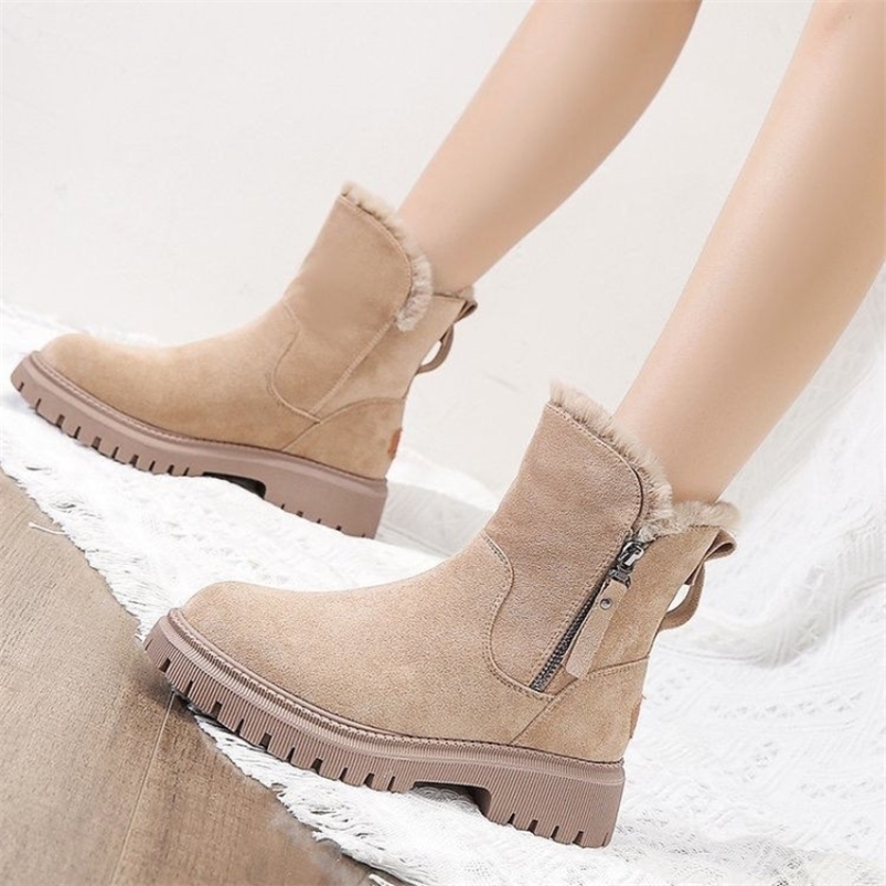 

Boots Ankle Snow Women 2023 Winter Warm Fashion Designer Platform Gladiator Non-slip Plush Flats Shoes Fur Plus Size 221006, Apricot