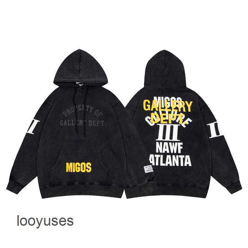 

Mens Fashion Galleryes Sweater Dept Champion Letters Hoodies Print Loose Wash Old Men' Hooded Coat 0K6P, Black