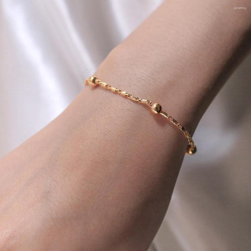

Link Bracelets 585 Rose Gold Color Ball Beaded Bracelet For Women Girls Satellite Chain Fashion Jewelry Gifts 20cm DCB66