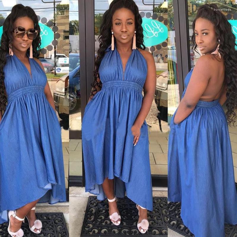 

Casual Dresses Women Summer Sexy Club Short Denim Dress Woman Fashion Sleveless Cotton Slim Party Jean Female Beach Frocks, Blue