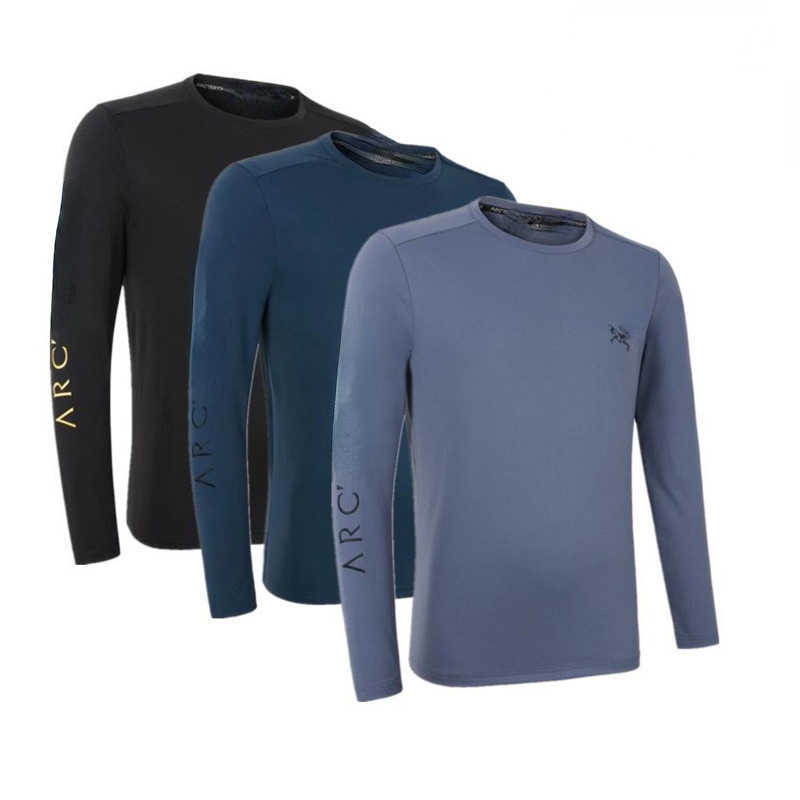 

Arc sweater designer hoodie men's embroidery elastic fast dry outdoor running top round neck pullover long sleeve T-shirt sweatshirt simple slim, Black