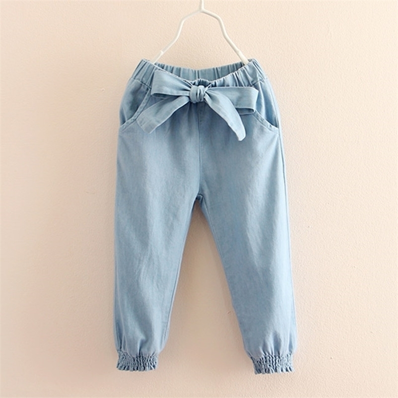 

Jeans Baby Girl Casual Spring Autumn 2 3-8 9 10 11 12 Years Teenage Children Elastic Bow Lantern Denim For Girls Kids 220930, Blue