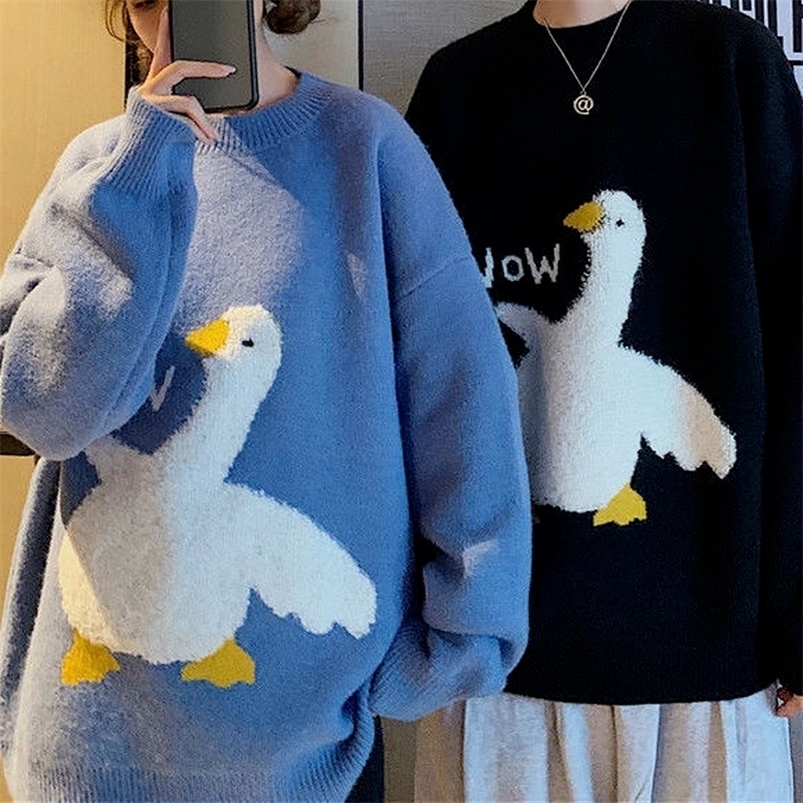 

Women's Sweaters Deeptown Korean Style Kawaii Cartoon Goose Print Knitted Sweater Women Harajuku Oversize Crewneck Long Sleeve Jumper Pullover 221006, Grey