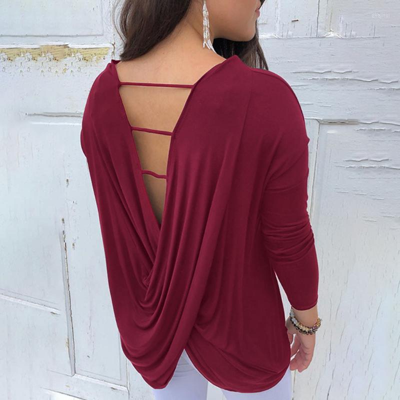 

Women' Blouses Women' & Shirts Ladies Tops And 2022 Autumn Sexy Backless O Neck Blouse Casual Solid Long Sleeve Loose Blusen Damen, As photo