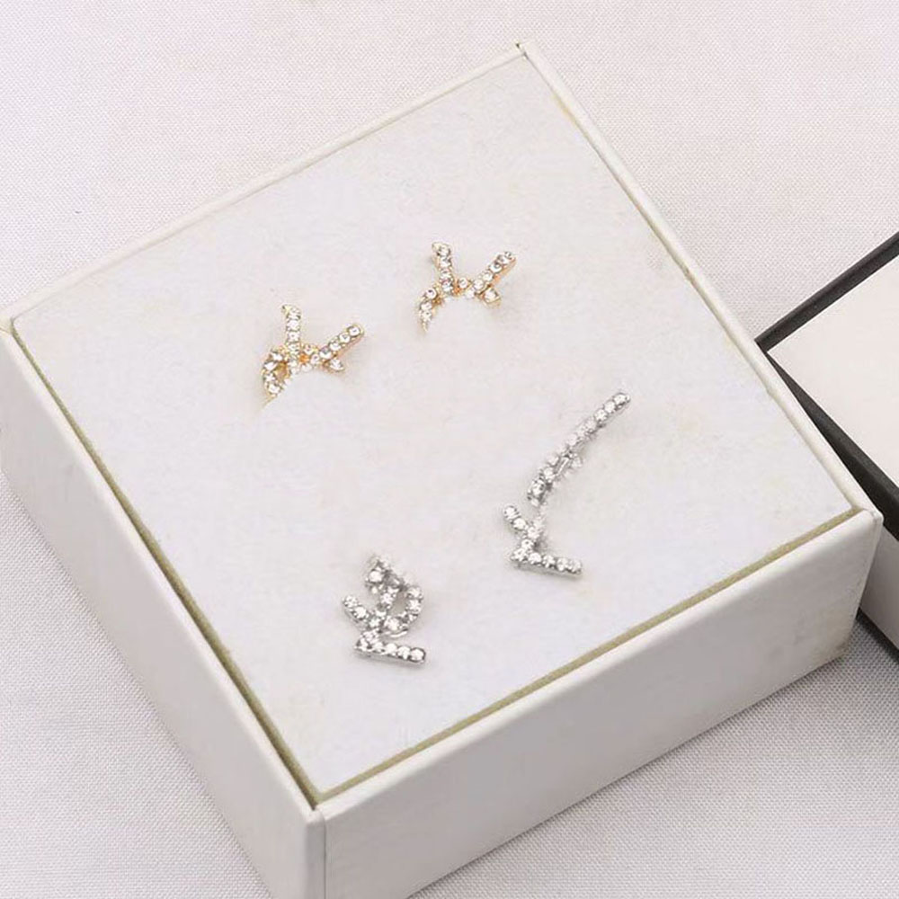 

20style 18K Gold Plated Classics Fashion Brand Designer Famous Women Crystal Rhinestone Pearl Earring Wedding Jewerlry