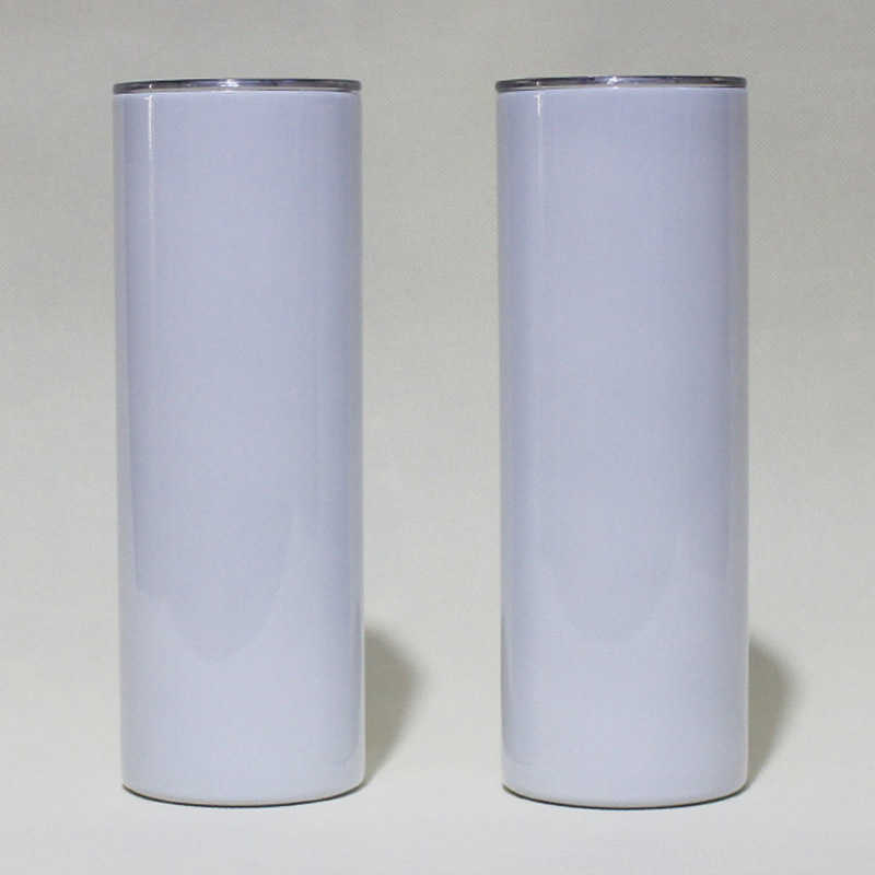

20oz Sublimation straight Skinny Tumblers Blank white Slim Stainless steel Cups 20 oz vacuum insulated double walled mugs and Plastic Straw