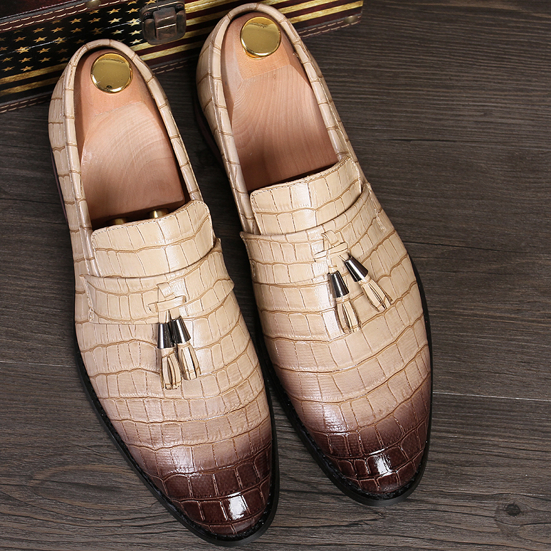 

Luxury Crocodile Oxford Shoes Pointed Toe One Stirrup Vintage Tassel Men's Fashion Formal Casual Shoes Business Shoes Multi-Size 38-47, Black
