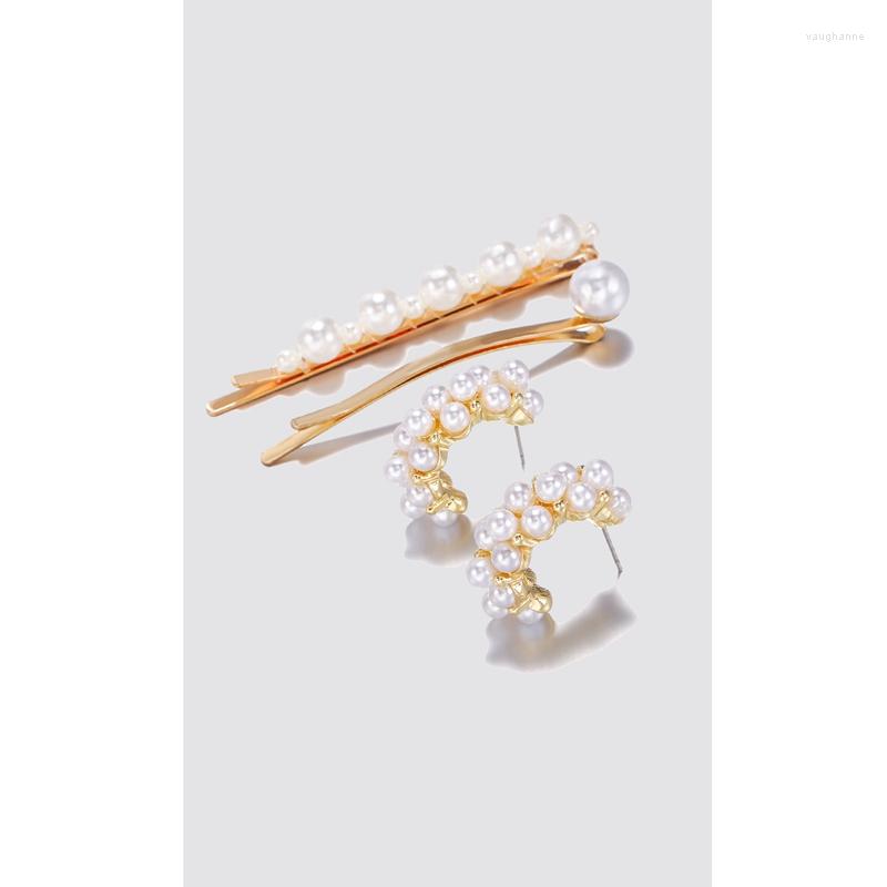 

Necklace Earrings Set Match-Right Fashion Bridal Jewelry Simulated Pearl Hair Clip 2022 Design Korean Cute Hoop For Wedding SR1073, Picture shown