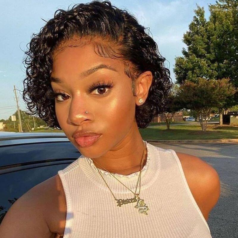 

Pixie Cut Short Curly Human Hair Wigs Deep Wave Wig Kinky Brazilian, Picture shown