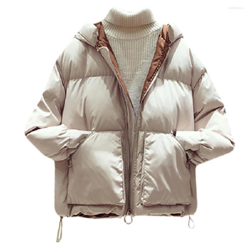 

Women' Down 2022Korean Women Warm Parkas Autumn Winter Thick Hooded Zipper Black Outwear Female Causal Short Coats Loose, Beige