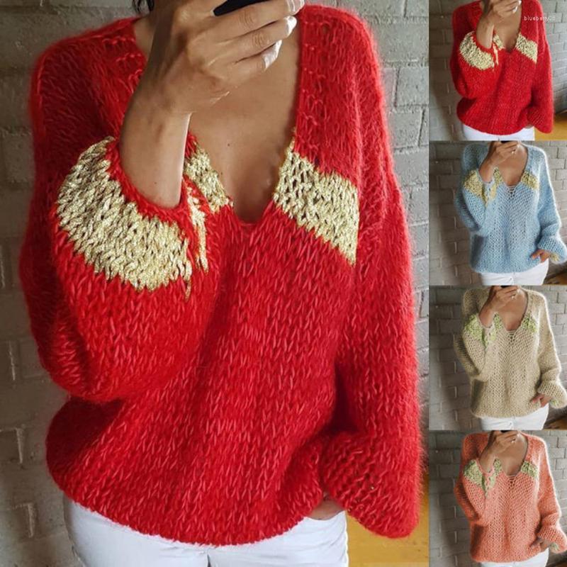 

Women' Sweaters Women Pullover Contrast Colors Sweet Warm Knitted Sweater Comfy Elegant Long Sleeve Casual Jumper For Autumn Winter, Pink
