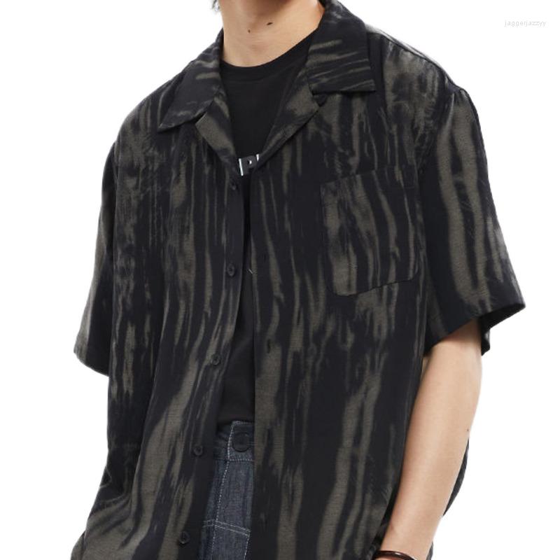

Men' Casual Shirts Personalized Stripe Mist Tie Dye Design Shirt Men Short Sleeve Retro Loose Summer Beach Top For Women, Black