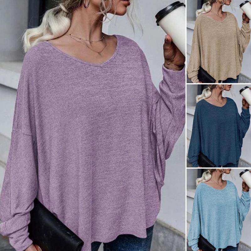 

Women' Blouses Women' T Shirt 2022 Autumn Long Sleeve Top Solid Color Loose Pullover Back Bandage V Off The Shoulder Ladies Streetwear, Khaki