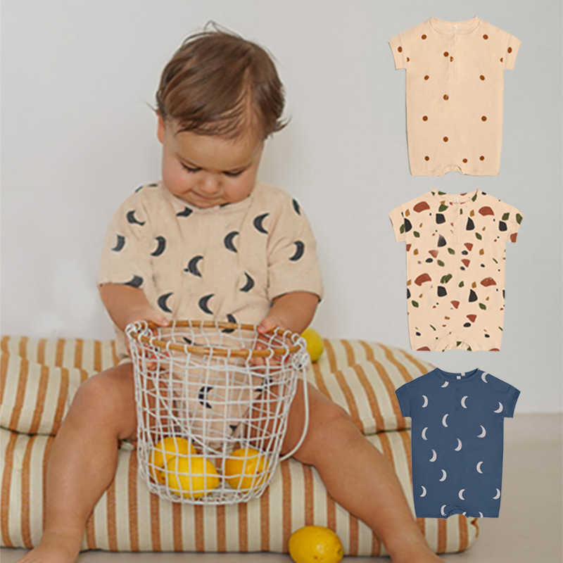 

Rompers 2022 Newborn Baby Summer Thin Romper Kid Girl Crescent Moon Print Short Sleeve Jumpsuit Toddler Boy Loose Cotton Rompers J220922, Saiseki