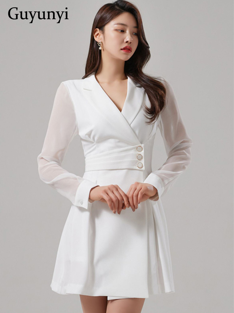 

Work Dresses Fashion Careers Office Lady Dress Spring Single Breasted Notched Paneled Chiffon Sleeves White Elegant OL Dress Woman 221006, Cx3307