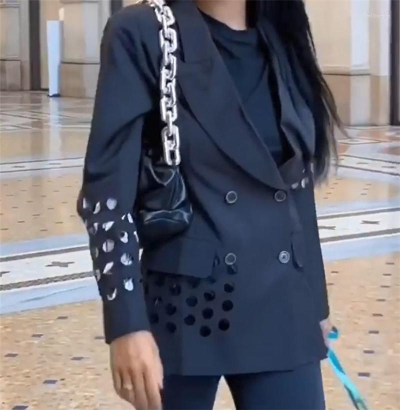 

Women' Suits Casual Versatile Personalized Women' Coat One-piece Fashion Small Suit Spring Autumn Hollow Out Top, Black