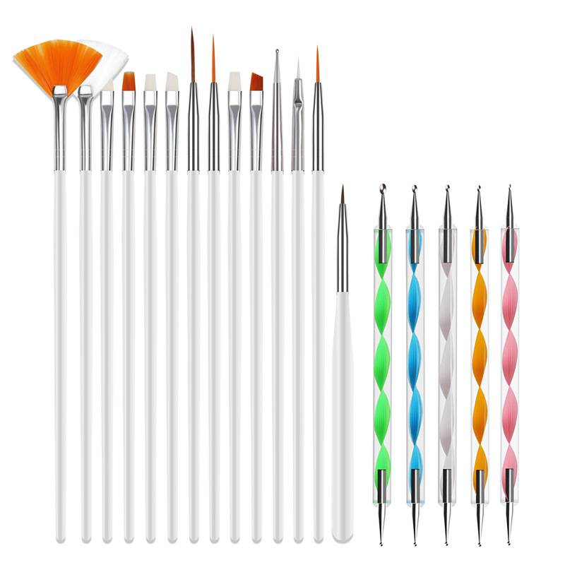 

20pcs Nail Art Brushes Kit Gel Polish Styling Acrylic Brush Set NailArt Salon Painting Dotting Pen Tools Pink White Black