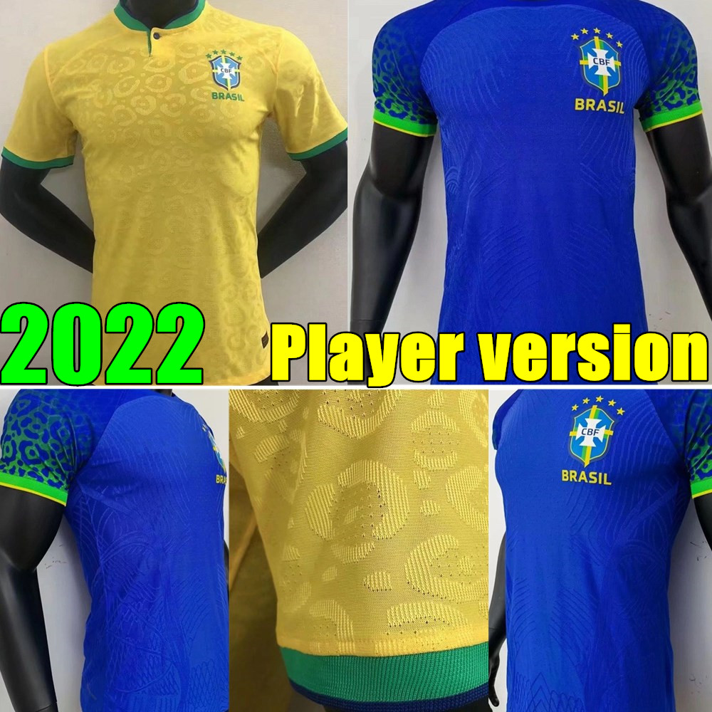 

2022 Player version soccer jersey Camiseta de futbol PAQUETA BRAZILS NERES COUTINHO football shirt JESUS MARCELO CASEMIRO brasil 22 23 maillots football Men SETS, Away+world cup patch