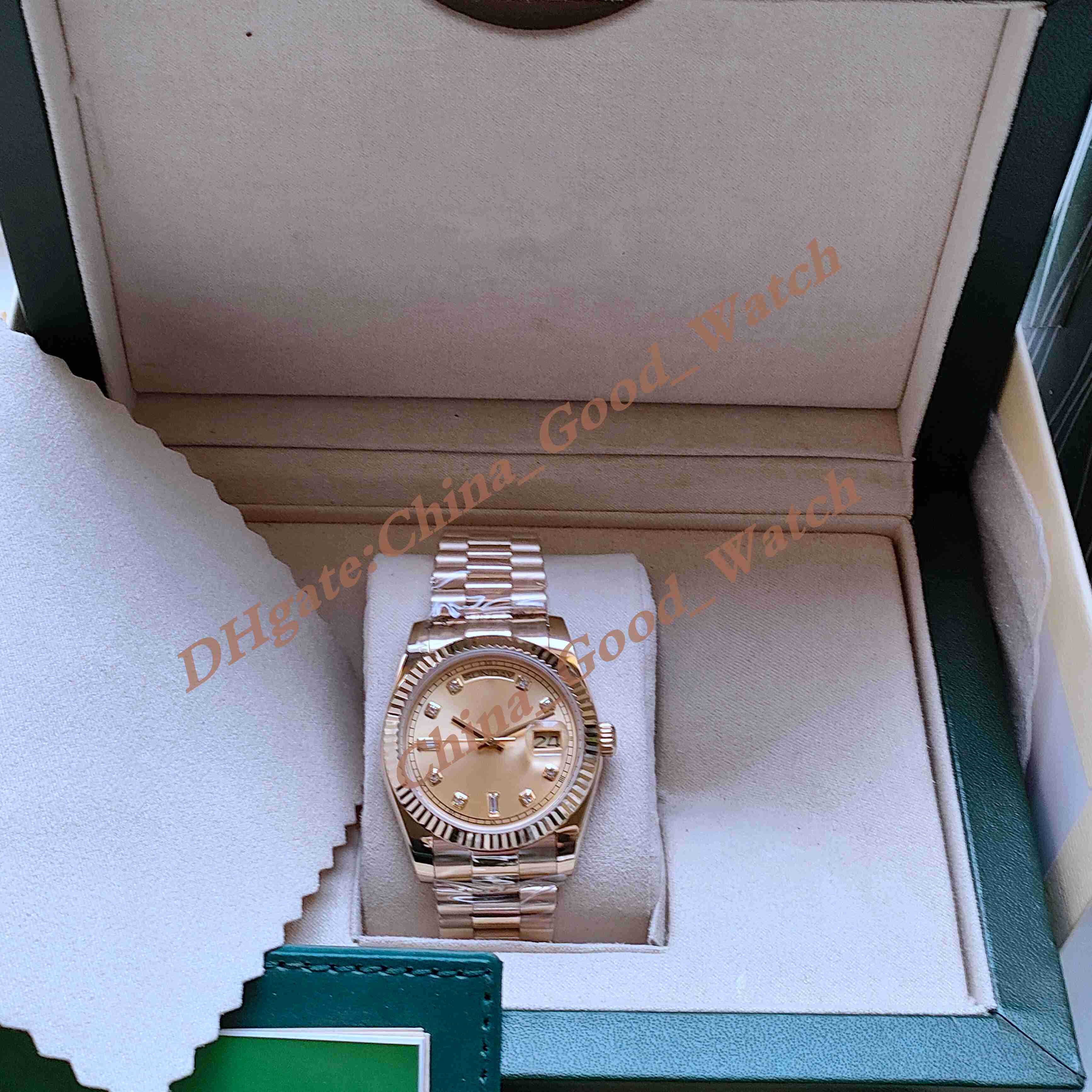 

4 Style Good Factory Watch of Men Automatic Movement Classic 36MM CHAMPAGNE Black Diamond Dial Wristwatch Sapphire Crystal With Original Box Diving Watches, 1#with original box certificate