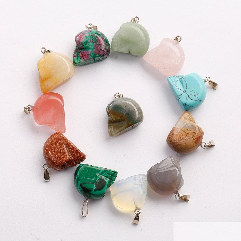 

Pendant Necklaces Natural Crystal Figurines Animals Keychain Stone Carving Skl Pendant Fashion Cool Key Ring Holder Men Wom Mjfashion Dhcjz