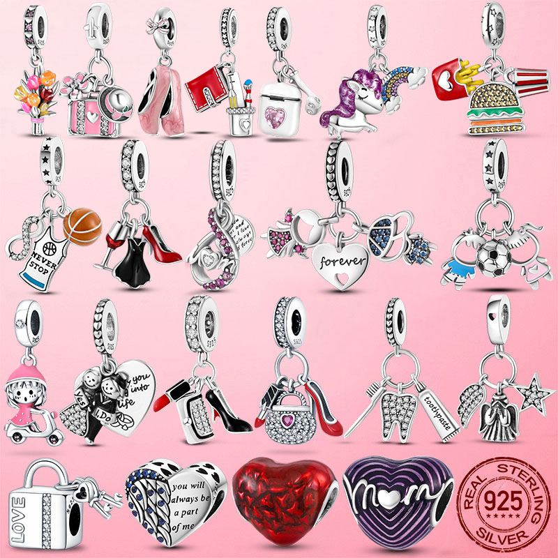 

925 Silver Fit Pandora Charm 925 Bracelet Little Girl Love Mom Forever Infinity Infinite Dangle Love charms set Pendant DIY Fine Beads Jewelry