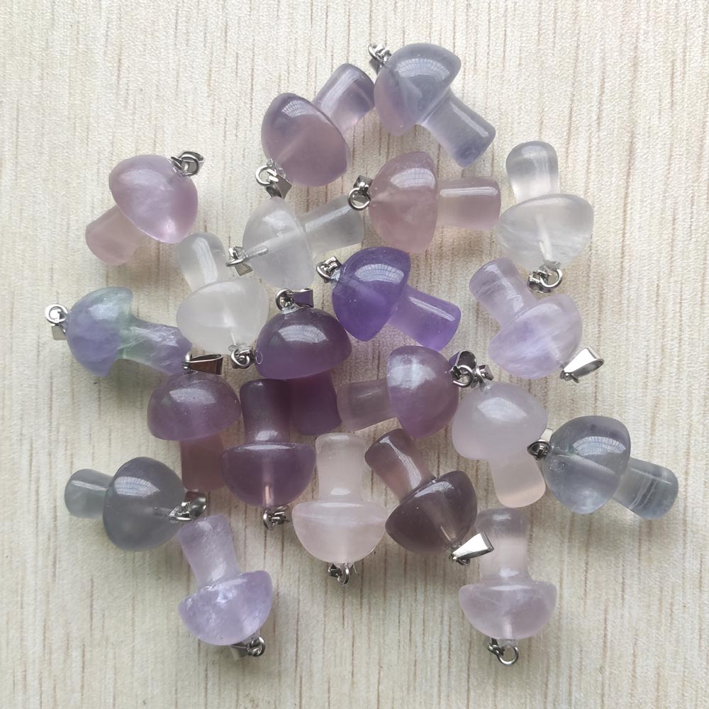 

Natural Fluorite Mushroom Charms Stone Pendants for Diy Necklaces Jewelry Making