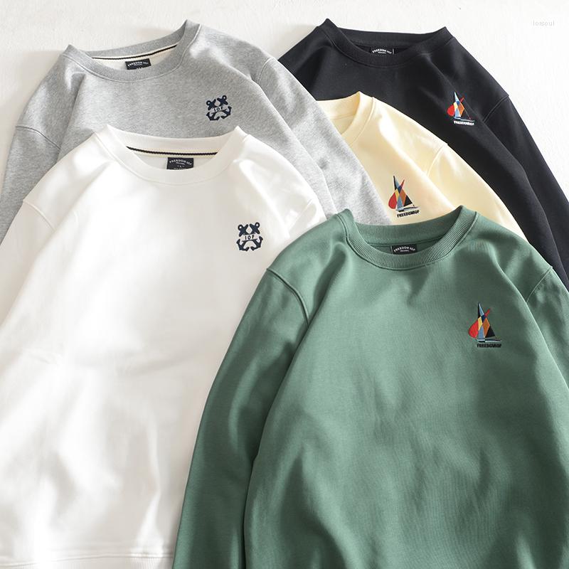 

Men's Hoodies Japanese Retro Embroidery Men's Pure Cotton Washed Old Round Neck Pullover Knitted Long-sleeved Couple Casual Sportwear, 6853