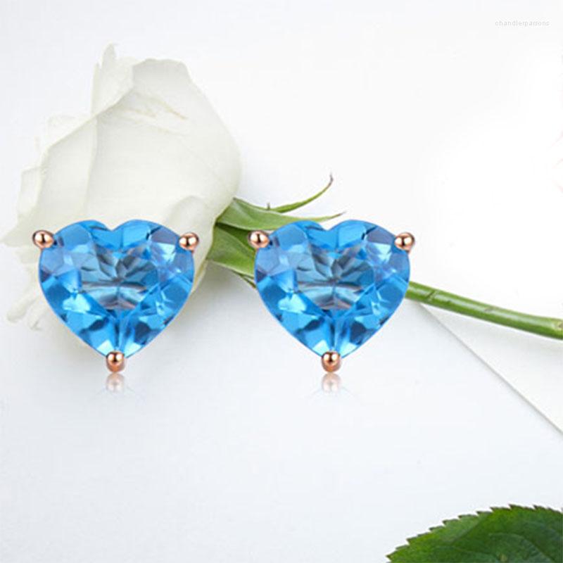 

Stud Earrings JADE ANGEL Real Gold Sapphire 18K Rose 5 5mm Heart Shape Classic Women's Engagement High Jewelry