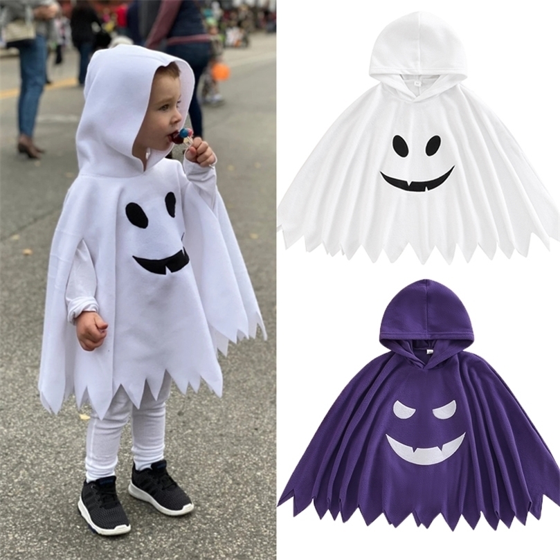 

Jackets Halloween Children Boys Girls Cloak Spring Autumn Hooded Ghost Face Pattern Costumes Cosplay RolePlay Child Holiday Outfit 2201006, White