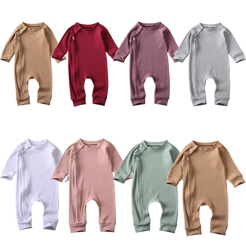 

Rompers 024M Autumn Toddler Children Girls Boys Clothes Baby Romper Long Sleeves Zipper Solid Cotton Jumpsuits 7 colors J220922, Khaki.
