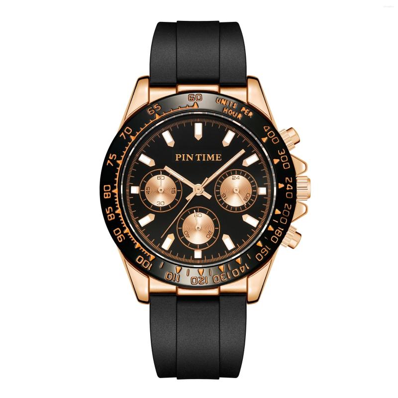 

Wristwatches Fashion Men Luxury Design Sport Watch Rose Gold All Dial Work Stopwatch Rubber Strap Casual Dress Gift Wirstwatch Montre Clock