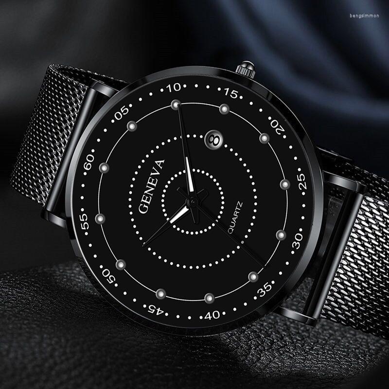 

Wristwatches 2022 Luminous Men's Fashion Ultra Thin Watches Simple Men Business Stainless Steel Mesh Belt Quartz Watch Relogio Masculino, Black