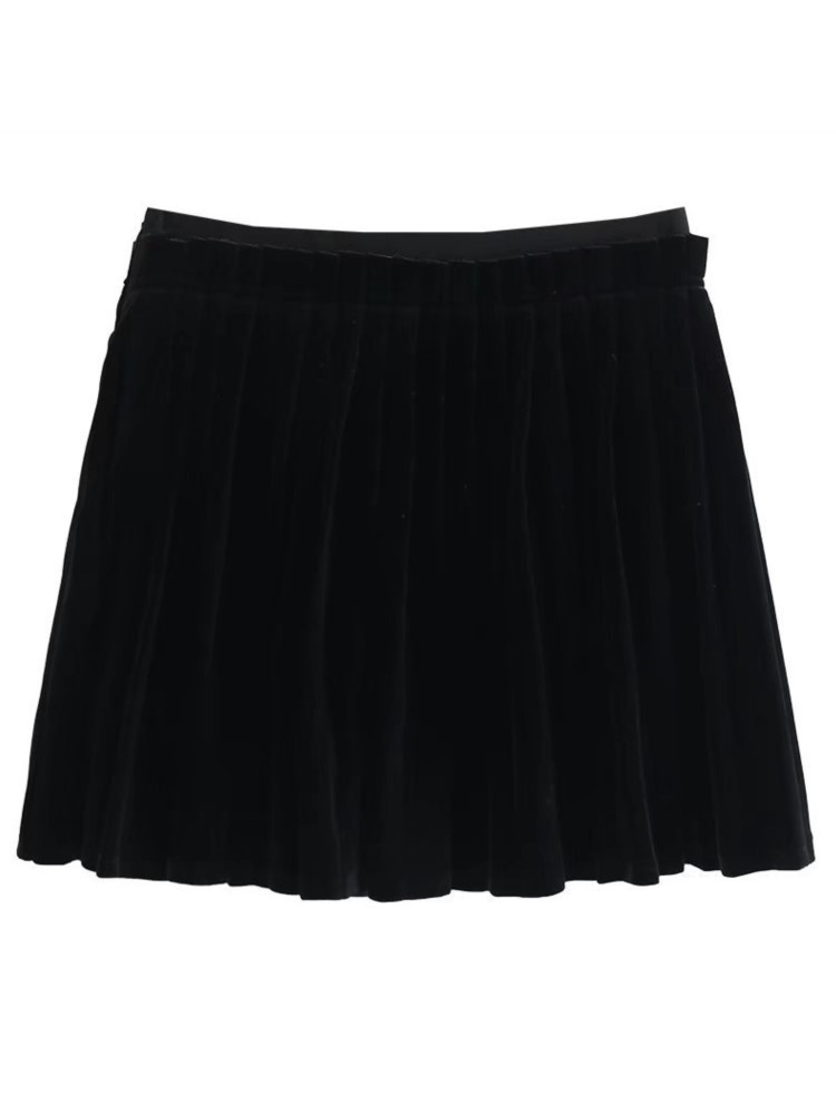 

Plus size Dresses Women's Clothing Plus Size Pleated Skirts Style Spring Fashion Casual High Waist Velour Black Bottoms K411446 221006