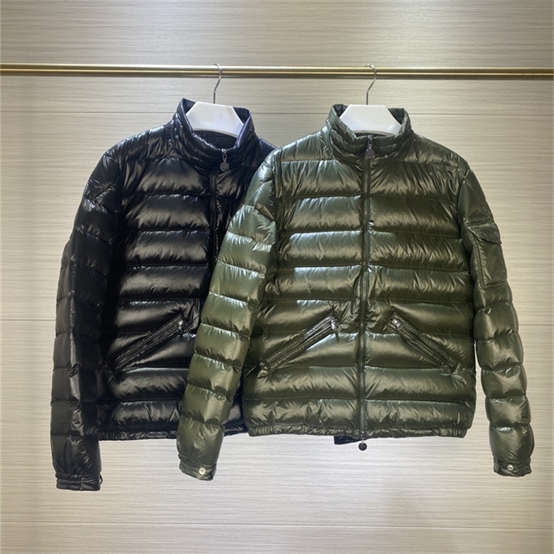 

Mens Down Parkas Men Fashion Down Jackets Stand Up Collar Solid Color Zipper Light Warm Thin Down Coats Casual Winter Clothes 2201006, Army green