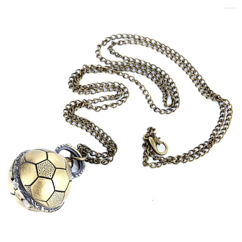 

Pocket Watches Retro Soccer Ball Shape Bronze Round Quartz Watch With Chain Necklace Jewelry Gifts ENDQ, As shown