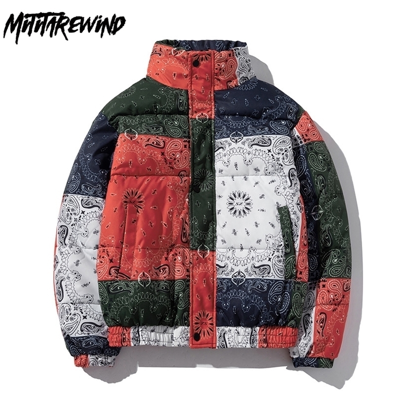 

Mens Down Parkas Autumn Winter Jacket Men Parkas Casual Stand Collar Printed Flowers Thick Warm Windbreaker Men Jacket Cotton Padded Outerwear 2201006, As picture