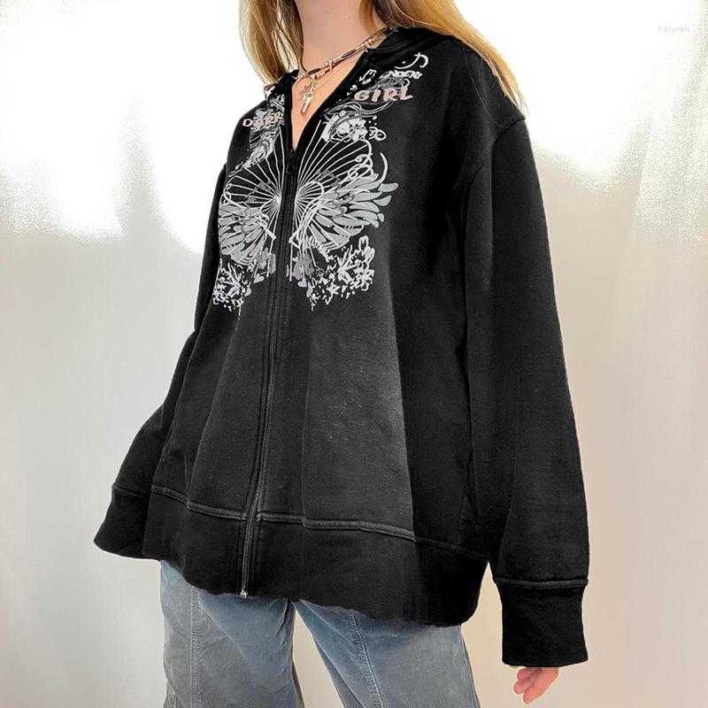 

Women' Hoodies Spring Autumn Women Casual Y2K Loose Zipper Sweatshirts Female Ladies Long Sleeve Vintage Pattern Printed Coats