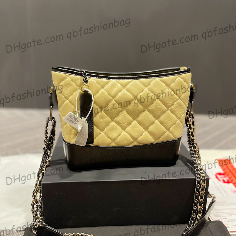 

22P Womens Calfskin Chains Classic Quilted Hobo Bags Aged Gold Silver Metal Hardware Crossbody Shoulder Handbag Large Capacity Suitcase Outdoor Sacoche Purse 24CM, Box