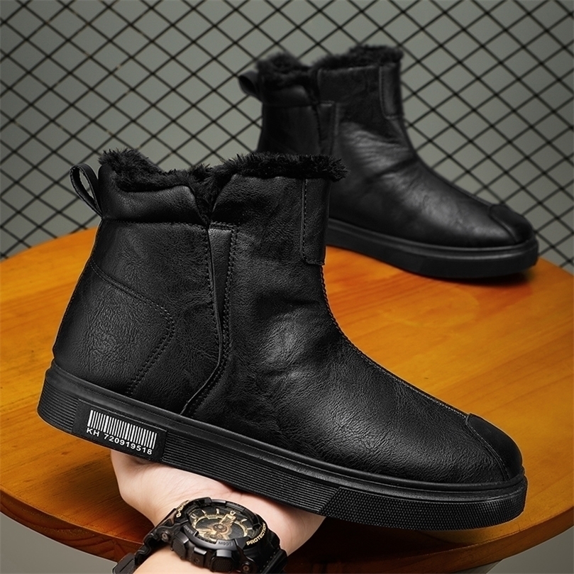 

Boots Cotton Men Winter Keep Warm Thermal Shoes Snow Ankle Botas Slip on Nonslip Sneakers 220930, Black