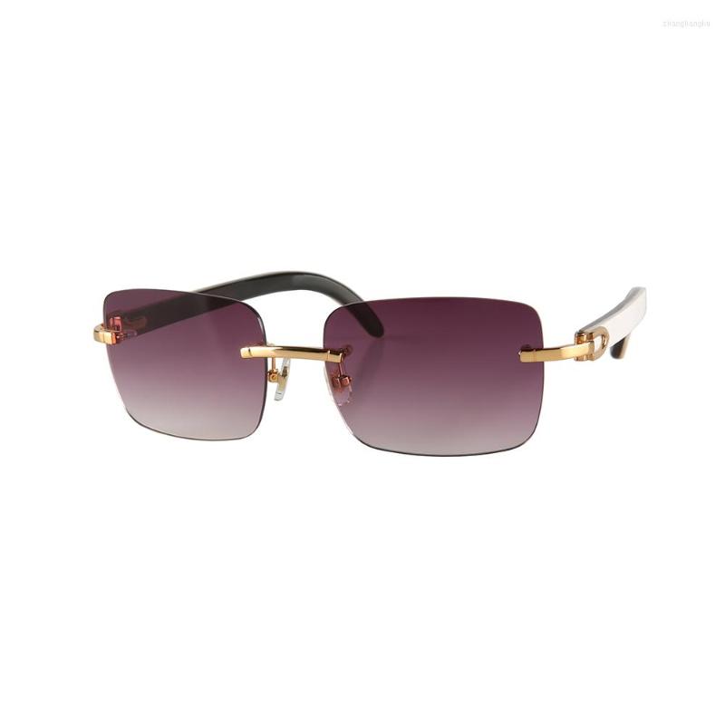 

Sunglasses Brand Comfortable Custom Made Gold Metal Dark Black Light White Two Tone Natural Horn Big Large Frameless Rimless