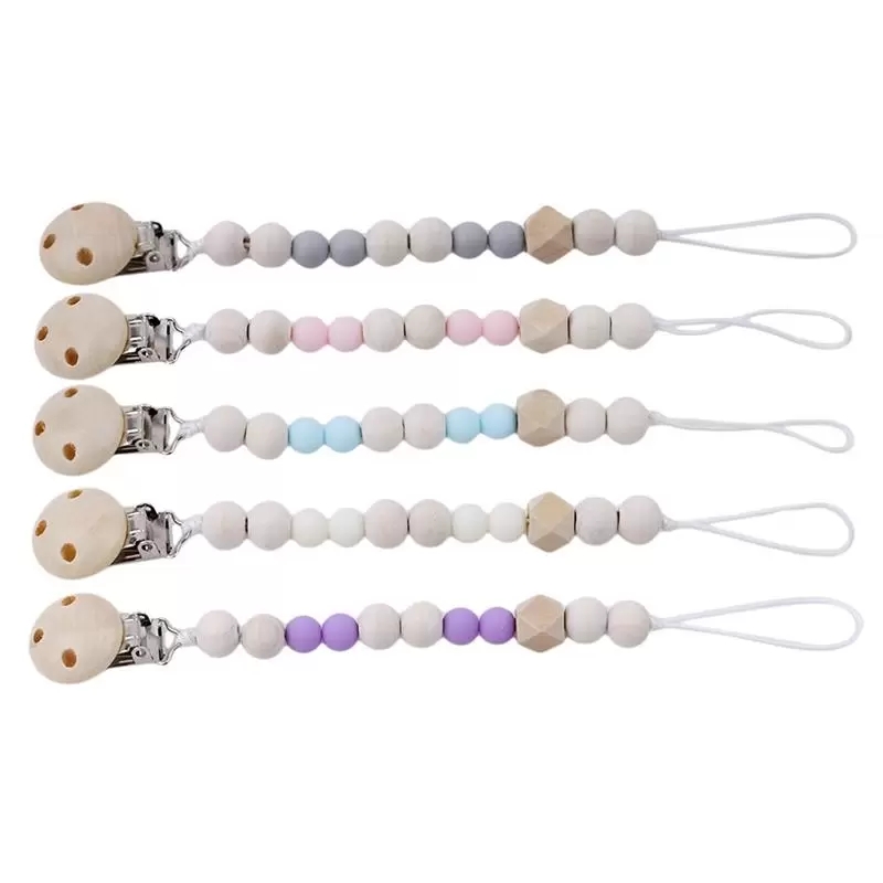 

Baby Wooden Pacifier Clip Holders Chain Soother Clips Leash Strap Nipple Holder For Infant Feeding Baby Teethers Toys