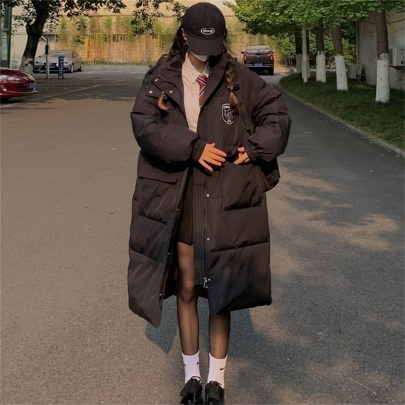 

Womens Down Parkas winter coat womens thickened warm down cotton midlength coat parka womens casual loose Korean winter coat women 220930, Black